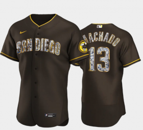 Cheap Men\'s San Diego Padres #13 Manny Machado Diamond Edition Brown Jersey