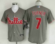 Cheap Men's Philadelphia Phillies #7 Trea Turner Grey Cool Base Stitched Baseball Jersey