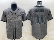 Wholesale Cheap Men's Philadelphia Eagles #11 A. J. Brown Gray With Patch Cool Base Stitched Baseball Jersey