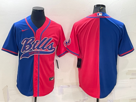 Wholesale Cheap Men\'s Buffalo Bills Blank Royal Red Split With Patch Cool Base Stitched Baseball Jersey