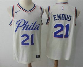 Wholesale Cheap Men\'s Philadelphia 76ers #21 Joel Embiid Cream Nike City Edition Swingman Jersey