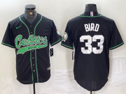 Cheap Men's Boston Celtics #33 Larry Bird Black With Patch Cool Base Stitched Baseball Jersey