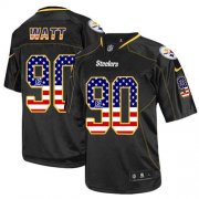 Wholesale Cheap Nike Steelers #90 T. J. Watt Black Men's Stitched NFL Elite USA Flag Fashion Jersey