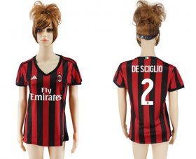 Wholesale Cheap Women\'s AC Milan #2 De Sciglio Home Soccer Club Jersey