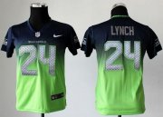 Wholesale Cheap Nike Seahawks #24 Marshawn Lynch Steel Blue/Green Youth Stitched NFL Elite Fadeaway Fashion Jersey