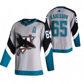 Wholesale Cheap San Jose Sharks #65 Erik Karlsson Grey Men\'s Adidas 2020-21 Reverse Retro Alternate NHL Jersey