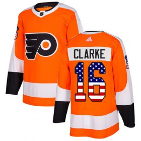 Wholesale Cheap Adidas Flyers #16 Bobby Clarke Orange Home Authentic USA Flag Stitched NHL Jersey
