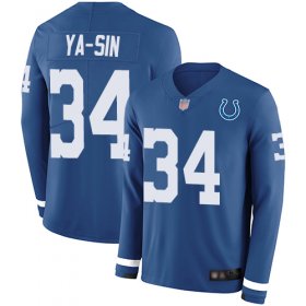 Wholesale Cheap Nike Colts #34 Rock Ya-Sin Royal Blue Team Color Men\'s Stitched NFL Limited Therma Long Sleeve Jersey