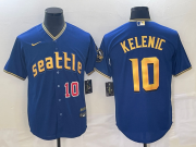 Wholesale Cheap Men's Seattle Mariners #10 Jarred Kelenic Number Blue 2023 City Connect Cool Base Stitched Jersey