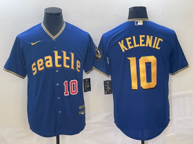 Wholesale Cheap Men\'s Seattle Mariners #10 Jarred Kelenic Number Blue 2023 City Connect Cool Base Stitched Jersey