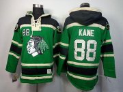 Wholesale Cheap Blackhawks #88 Patrick Kane Green St. Patrick's Day McNary Lace Hoodie Stitched NHL Jersey