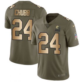 Wholesale Cheap Nike Browns #24 Nick Chubb Olive/Gold Youth Stitched NFL Limited 2017 Salute to Service Jersey