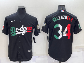 Wholesale Men\'s Los Angeles Dodgers #34 Fernando Valenzuela Mexico Black Cool Base Stitched Baseball Jersey