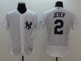 Wholesale Cheap Yankees #2 Derek Jeter White Strip Flexbase Authentic Collection Name On Back Stitched MLB Jersey