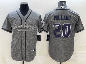Wholesale Cheap Men\'s Dallas Cowboys #20 Tony Pollard Grey Gridiron With Patch Cool Base Stitched Baseball Jersey