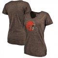 Wholesale Cheap Women's Cleveland Browns NFL Pro Line by Fanatics Branded Brown Distressed Team Logo Tri-Blend T-Shirt