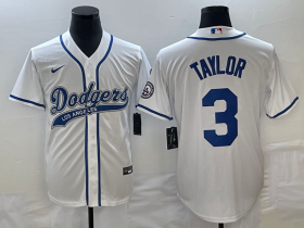 Wholesale Cheap Men\'s Los Angeles Dodgers #3 Chris Taylor White With Patch Cool Base Stitched Baseball Jersey