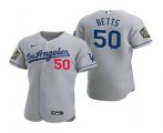 Wholesale Cheap Men's Los Angeles Dodgers #50 Mookie Betts Gray 2020 World Series Authentic Road Flex Nike Jersey