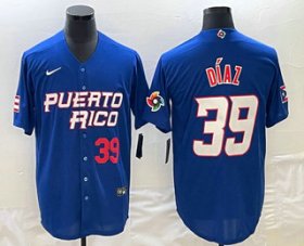 Cheap Men\'s Puerto Rico Baseball #39 Edwin Diaz Number 2023 Blue World Baseball Classic Stitched Jerseys