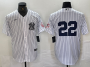 Cheap Men's New York Yankees #22 Juan Soto White With Patch 2024 Cool Base Stitched Jersey