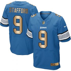 Wholesale Cheap Nike Lions #9 Matthew Stafford Blue Team Color Men\'s Stitched NFL Elite Gold Jersey