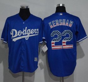 Wholesale Cheap Dodgers #22 Clayton Kershaw Blue USA Flag Fashion Stitched MLB Jersey