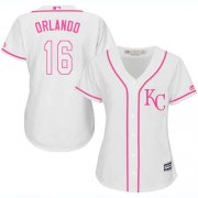 Wholesale Cheap Royals #16 Paulo Orlando White/Pink Fashion Women's Stitched MLB Jersey