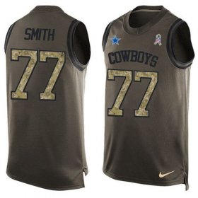 Wholesale Cheap Nike Cowboys #77 Tyron Smith Green Men\'s Stitched NFL Limited Salute To Service Tank Top Jersey