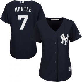 Wholesale Cheap Yankees #7 Mickey Mantle Navy Blue Alternate Women\'s Stitched MLB Jersey