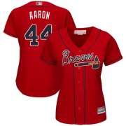 Wholesale Cheap Braves #44 Hank Aaron Red Alternate Women's Stitched MLB Jersey