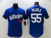 Wholesale Cheap Men's Los Angeles Dodgers #55 Albert Pujols Blue 2021 City Connect Flex Base Stitched Jersey