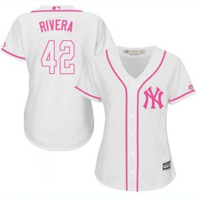 Wholesale Cheap Yankees #42 Mariano Rivera White/Pink Fashion Women\'s Stitched MLB Jersey