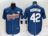 Wholesale Cheap Men's Los Angeles Dodgers #42 Jackie Robinson Rainbow Blue Red Pinstripe Mexico Cool Base Nike Jersey