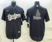 Cheap Men's Los Angeles Dodgers Black Team Big Logo Cool Base Stitched Baseball Jersey2