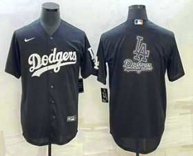Cheap Men\'s Los Angeles Dodgers Black Team Big Logo Cool Base Stitched Baseball Jersey2
