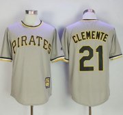 Wholesale Cheap Mitchell And Ness Pirates #21 Roberto Clemente Grey Throwback Stitched MLB Jersey
