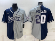Wholesale Cheap Men's Dallas Cowboys #20 Tony Pollard Navy Grey Split With Patch Cool Base Stitched Baseball Jersey