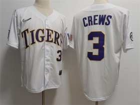 Cheap Men\'s LSU Tigers #3 ylan Crews White Stitched Baseball Jersey