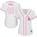 Wholesale Cheap Dodgers #66 Yasiel Puig White/Pink Fashion Women's Stitched MLB Jersey