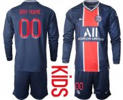 Wholesale Cheap Youth 2020-2021 club Paris St German home long sleeve customized blue Soccer Jerseys