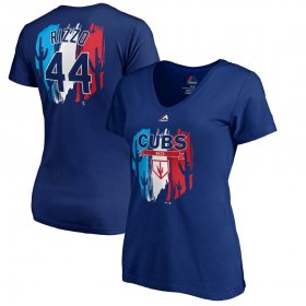 Wholesale Cheap Chicago Cubs #44 Anthony Rizzo Majestic Women\'s 2019 Spring Training Name & Number V-Neck T-Shirt Royal
