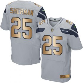 Wholesale Cheap Nike Seahawks #25 Richard Sherman Grey Alternate Men\'s Stitched NFL Elite Gold Jersey