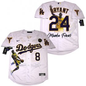 Wholesale Cheap Men\'s Los Angeles Dodgers #8 #24 Kobe Bryant White With KB Patch Cool Base Stitched MLB Fashion Jersey