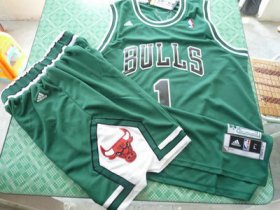 Wholesale Cheap Chicago Bulls 1 Derek Rose white green swingman Basketball Suit