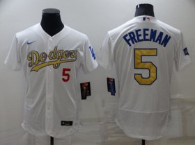 Wholesale Cheap Men\'s Los Angeles Dodgers #5 Freddie Freeman White Gold Flex Base Stitched Jersey
