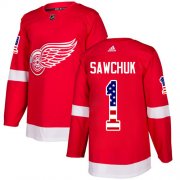Wholesale Cheap Adidas Red Wings #1 Terry Sawchuk Red Home Authentic USA Flag Stitched NHL Jersey