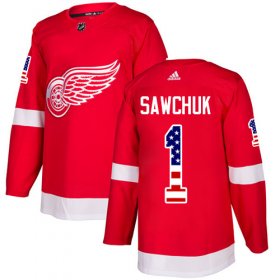 Wholesale Cheap Adidas Red Wings #1 Terry Sawchuk Red Home Authentic USA Flag Stitched NHL Jersey