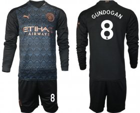 Wholesale Cheap Men 2020-2021 club Manchester city home long sleeve 8 black Soccer Jerseys