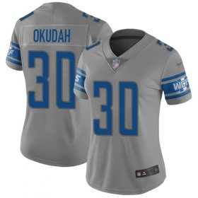 Wholesale Cheap Nike Lions #30 Jeff Okudah Gray Women\'s Stitched NFL Limited Inverted Legend Jersey