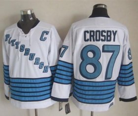 Wholesale Cheap Penguins #87 Sidney Crosby White/Light Blue CCM Throwback Stitched NHL Jersey
